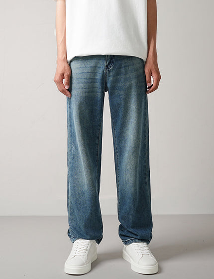 Black Soft Waxy Stretch Loose Straight Jeans - 28 / Mid Blue - Men’s Jeans