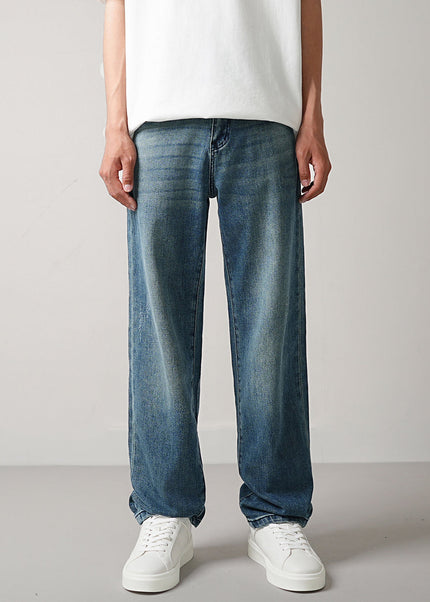 Black Soft Waxy Stretch Loose Straight Jeans - 28 / Mid Blue - Men’s Jeans