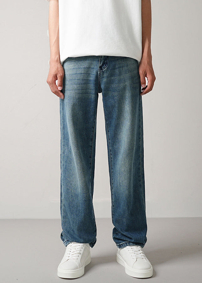 Black Soft Waxy Stretch Loose Straight Jeans - 28 / Mid Blue - Men’s Jeans