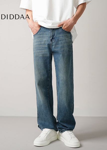 Black Soft Waxy Stretch Loose Straight Jeans - Men’s Jeans
