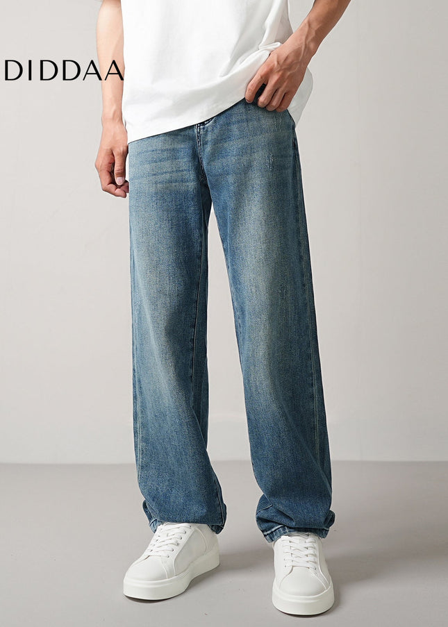 Black Soft Waxy Stretch Loose Straight Jeans - Men’s Jeans