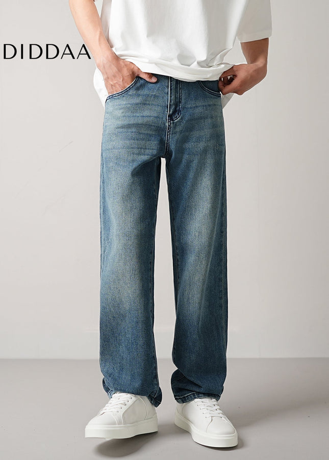 Black Soft Waxy Stretch Loose Straight Jeans - Men’s Jeans