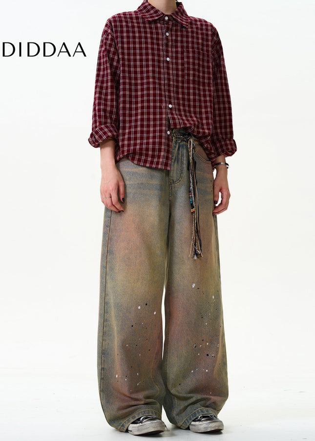 Black Splashed Ink Wide-Leg Dirty Jeans for Men and Women - Men’s Jeans