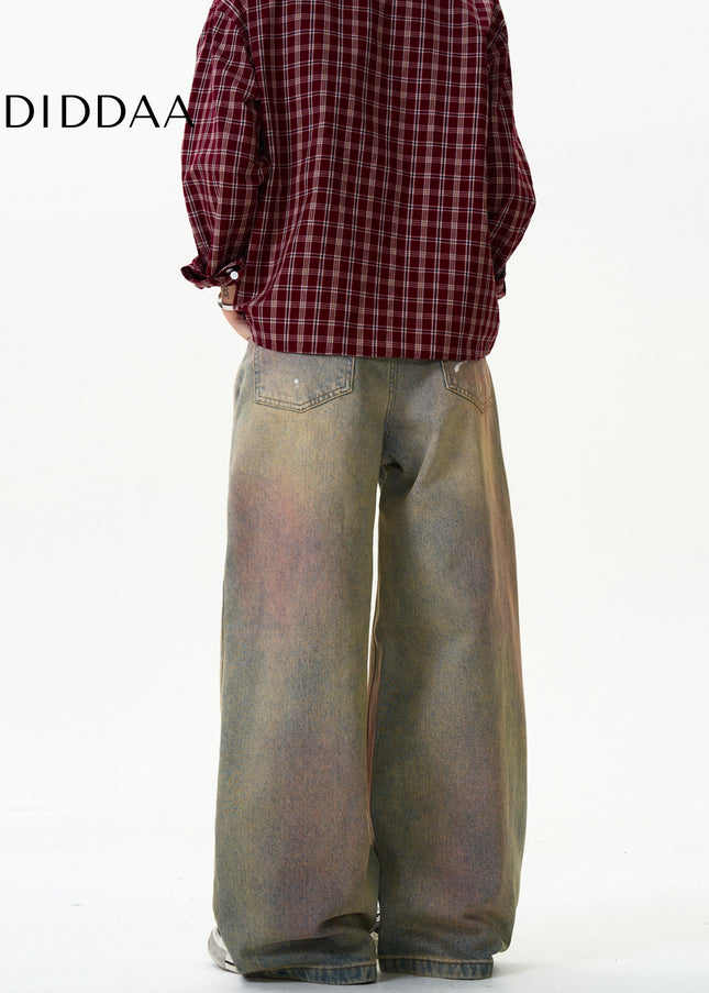 Black Splashed Ink Wide-Leg Dirty Jeans for Men and Women - Men’s Jeans