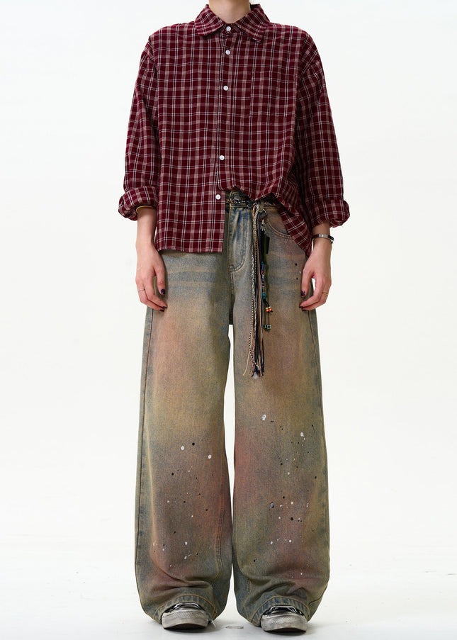 Black Splashed Ink Wide-Leg Dirty Jeans for Men and Women - Men’s Jeans