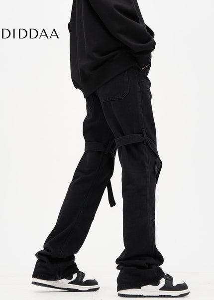 Black Strappy Bootcut Cargo Pants for Men - Men’s Jeans