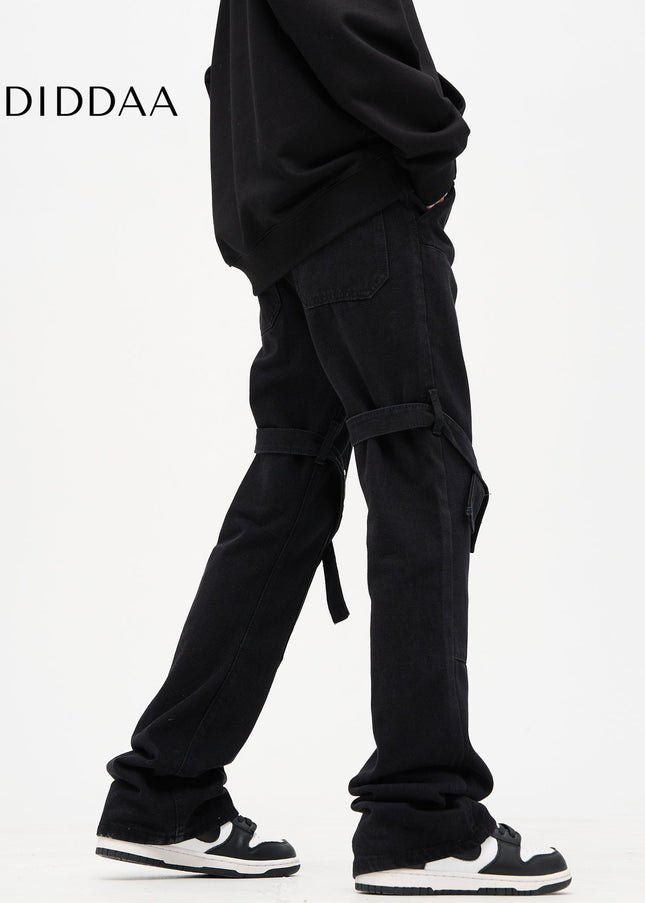 Black Strappy Bootcut Cargo Pants for Men - Men’s Jeans
