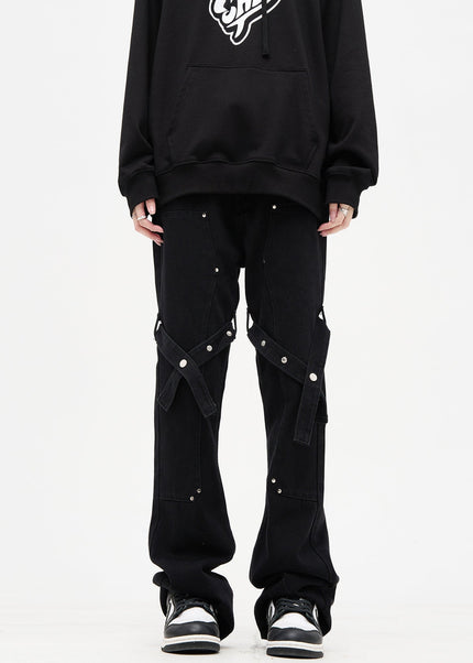 Black Strappy Bootcut Cargo Pants for Men - Men’s Jeans