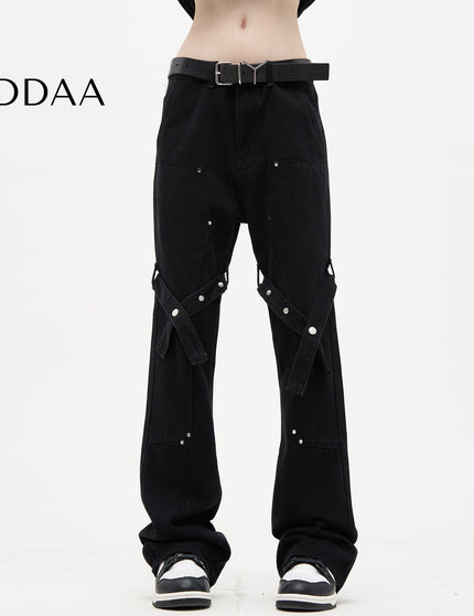 Black Strappy Bootcut Cargo Pants for Men - S / Black - Men’s Jeans
