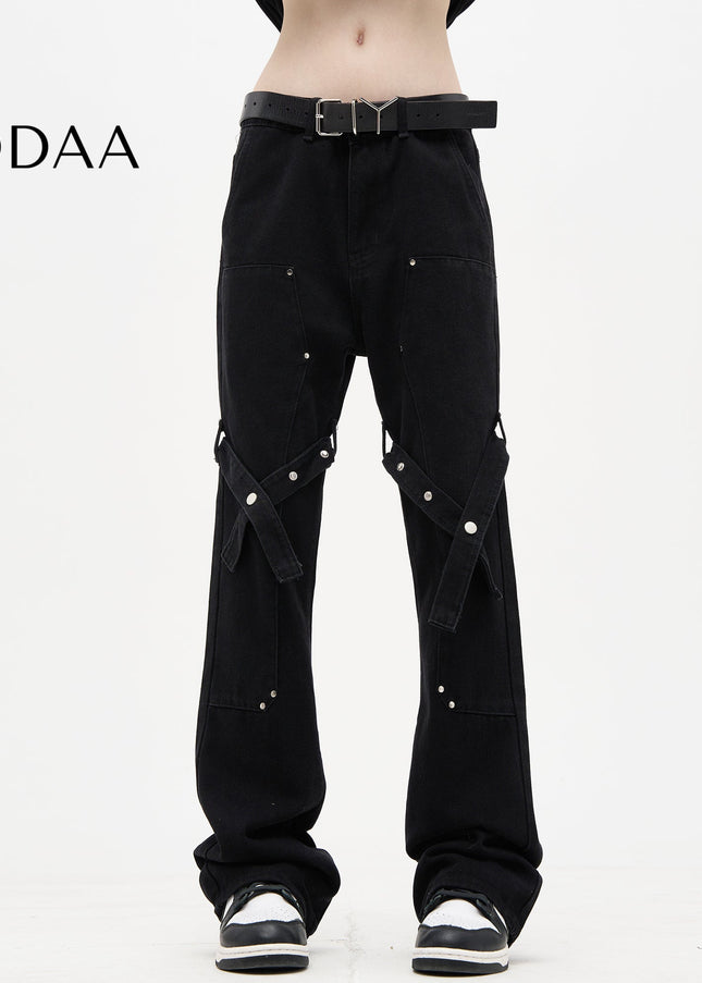 Black Strappy Bootcut Cargo Pants for Men - S / Black - Men’s Jeans