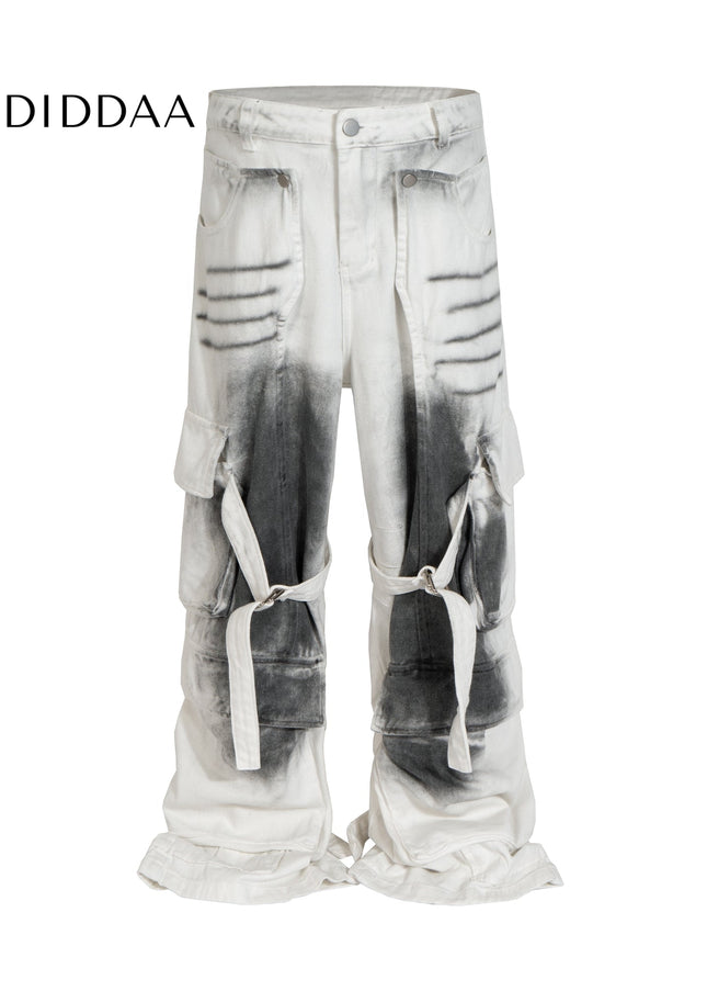 Black Strappy Bootcut Multi-Pocket Cargo Pants - Women’s Jeans