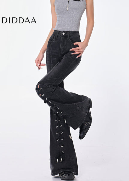 Black Strappy High Waist Bootcut Jeans for Women - Women’s Jeans