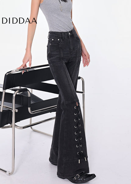 Black Strappy High Waist Bootcut Jeans for Women - Women’s Jeans