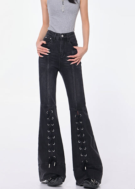 Black Strappy High Waist Bootcut Jeans for Women - Women’s Jeans