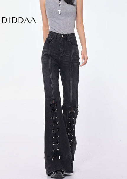 Black Strappy High Waist Bootcut Jeans for Women - Women’s Jeans