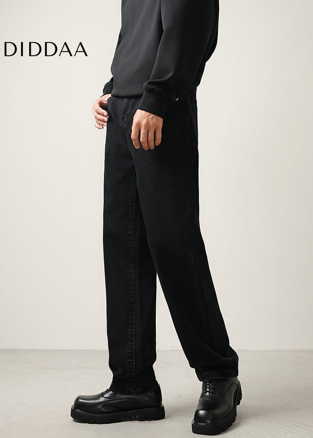 Black Stretch Loose Straight-Leg Casual Jeans - Men’s Jeans