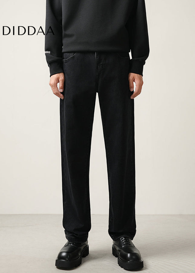 Black Stretch Loose Straight-Leg Casual Jeans - Men’s Jeans