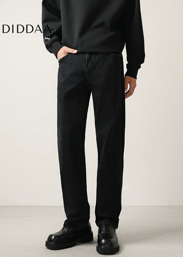 Black Stretch Loose Straight-Leg Casual Jeans - Men’s Jeans
