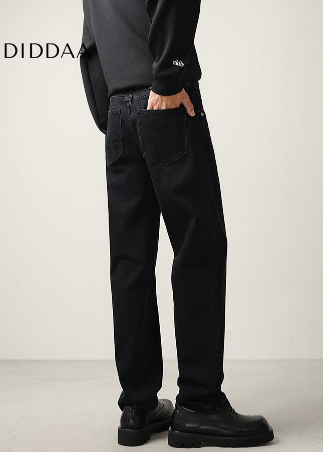 Black Stretch Loose Straight-Leg Casual Jeans - Men’s Jeans