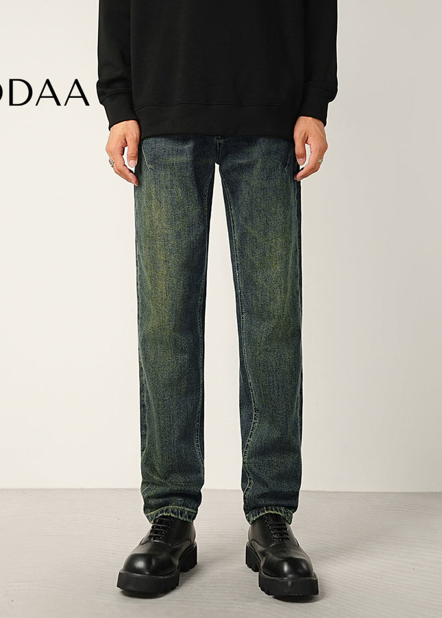 Black Stretch Wash Loose Straight Jeans for Men - 28 / Dark Blue - Men’s Jeans