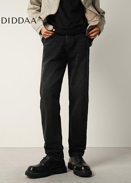 Black Stretch Wash Loose Straight Jeans for Men - Men’s Jeans