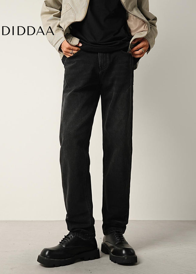 Black Stretch Wash Loose Straight Jeans for Men - Men’s Jeans