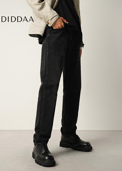 Black Stretch Wash Loose Straight Jeans for Men - Men’s Jeans