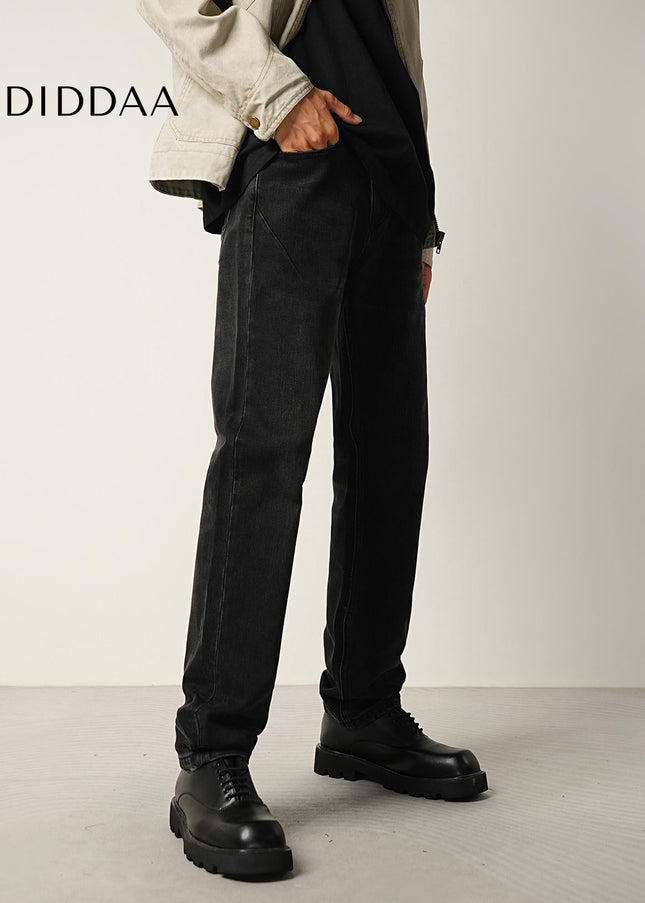 Black Stretch Wash Loose Straight Jeans for Men - Men’s Jeans
