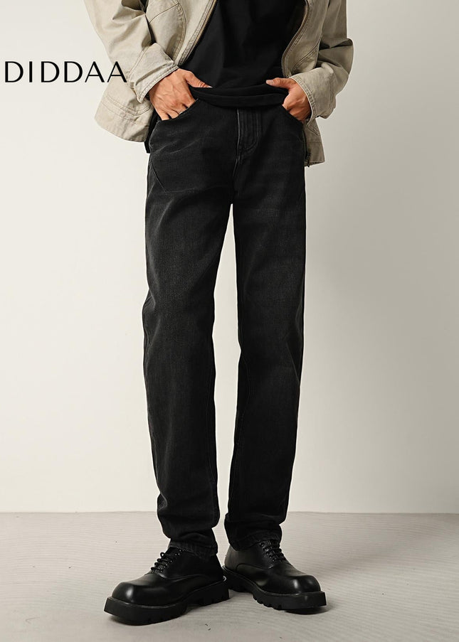 Black Stretch Wash Loose Straight Jeans for Men - Men’s Jeans