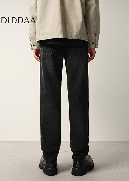 Black Stretch Wash Loose Straight Jeans for Men - Men’s Jeans