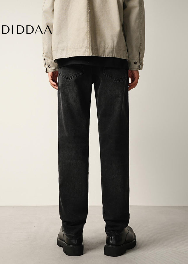 Black Stretch Wash Loose Straight Jeans for Men - Men’s Jeans