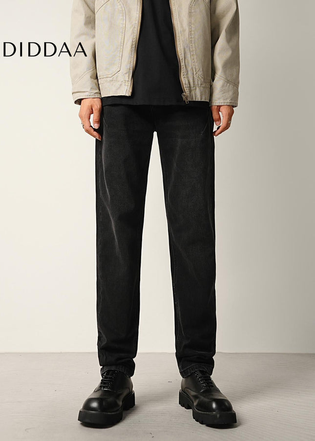 Black Stretch Wash Loose Straight Jeans for Men - Men’s Jeans
