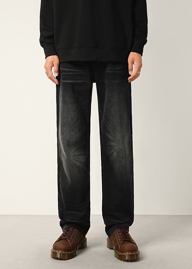 Black Stretch Wash Loose Straight Leg Jeans - 28 / Black - Men’s Jeans