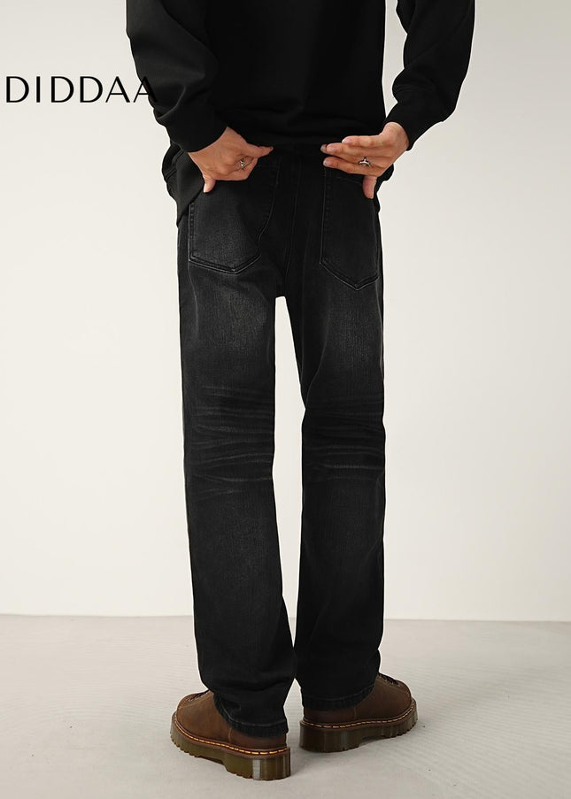 Black Stretch Wash Loose Straight Leg Jeans - Men’s Jeans