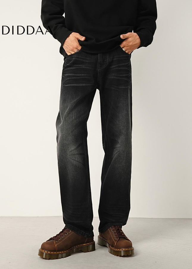 Black Stretch Wash Loose Straight Leg Jeans - Men’s Jeans