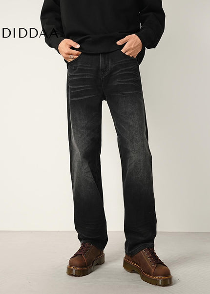 Black Stretch Wash Loose Straight Leg Jeans - Men’s Jeans