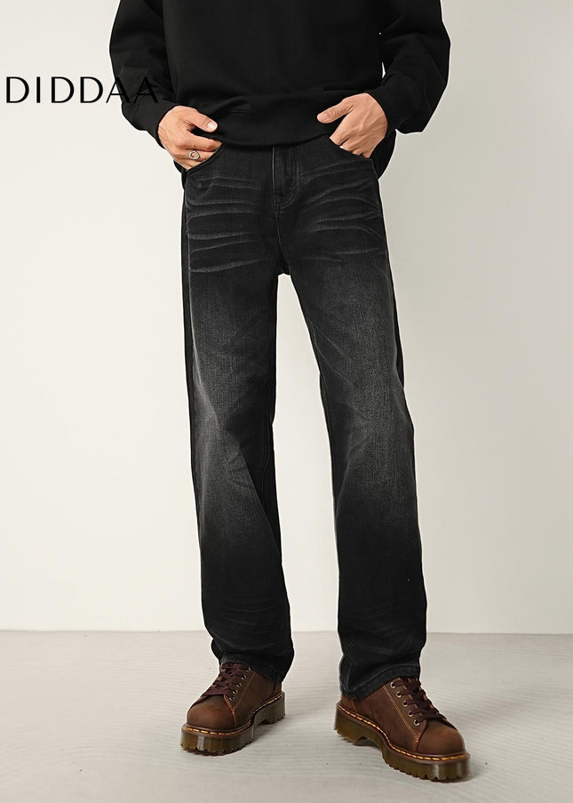 Black Stretch Wash Loose Straight Leg Jeans - Men’s Jeans