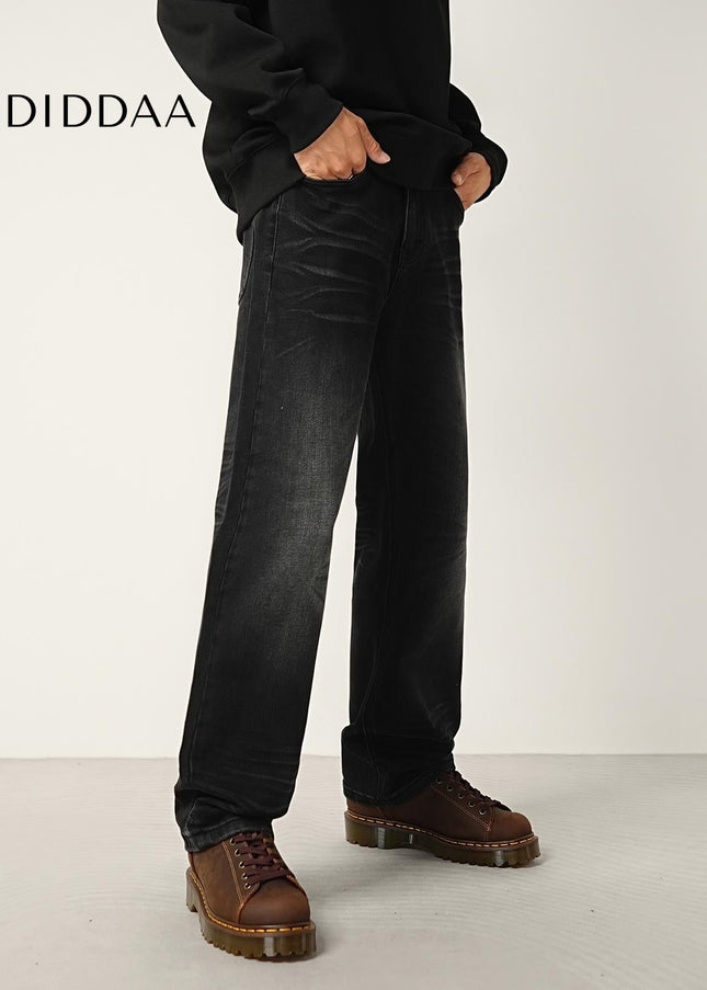 Black Stretch Wash Loose Straight Leg Jeans - Men’s Jeans