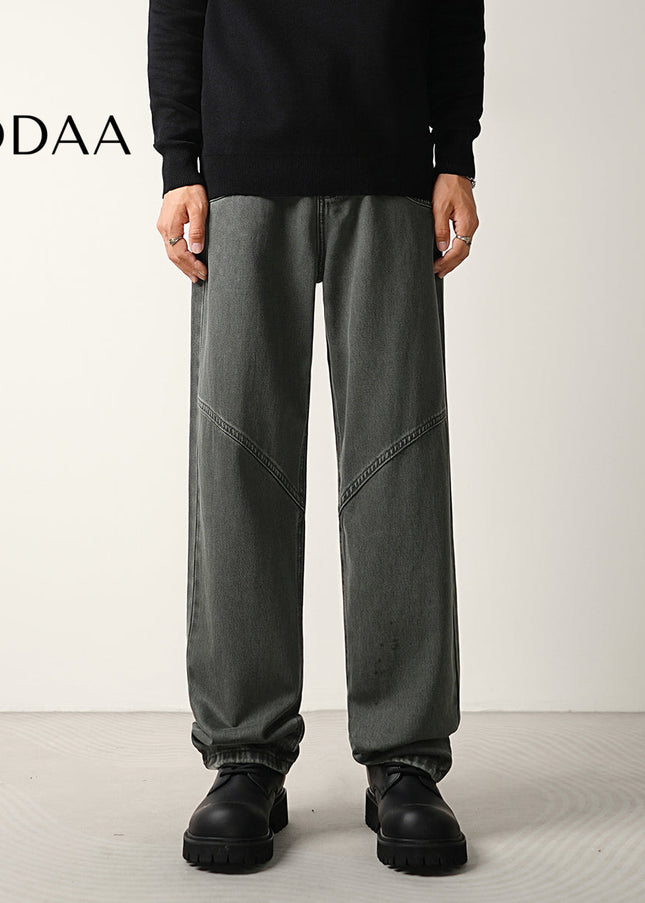 Black Structured Trendy Loose Straight Jeans - 28 / Grey - Men’s Jeans
