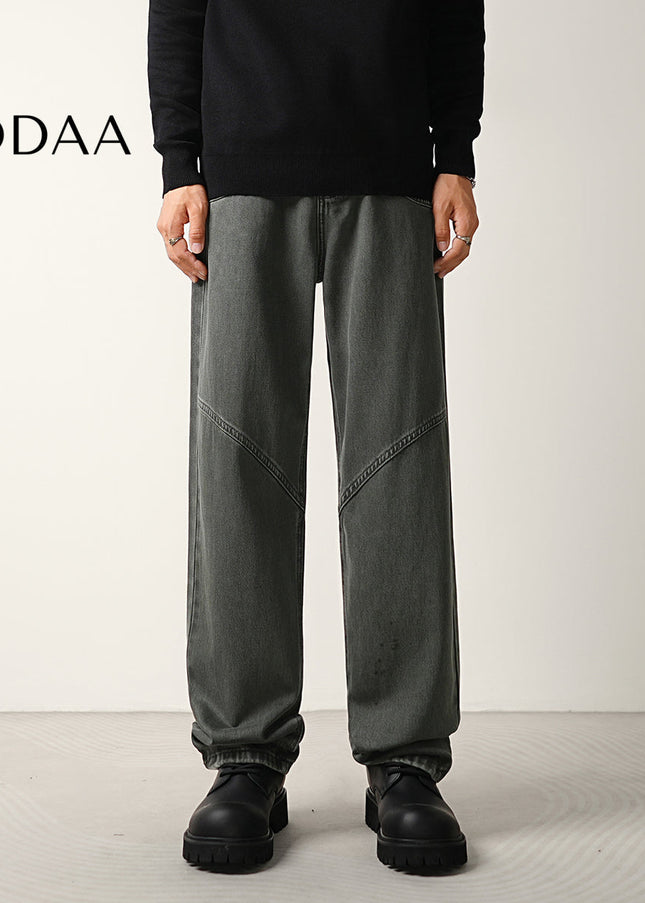 Black Structured Trendy Loose Straight Jeans - 28 / Grey - Men’s Jeans