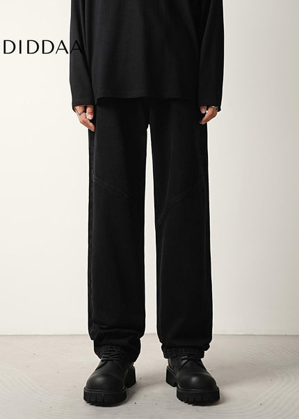 Black Structured Trendy Loose Straight Jeans - Men’s Jeans