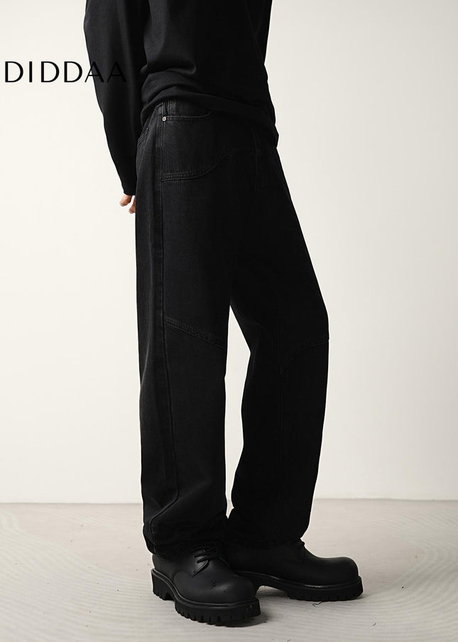 Black Structured Trendy Loose Straight Jeans - Men’s Jeans
