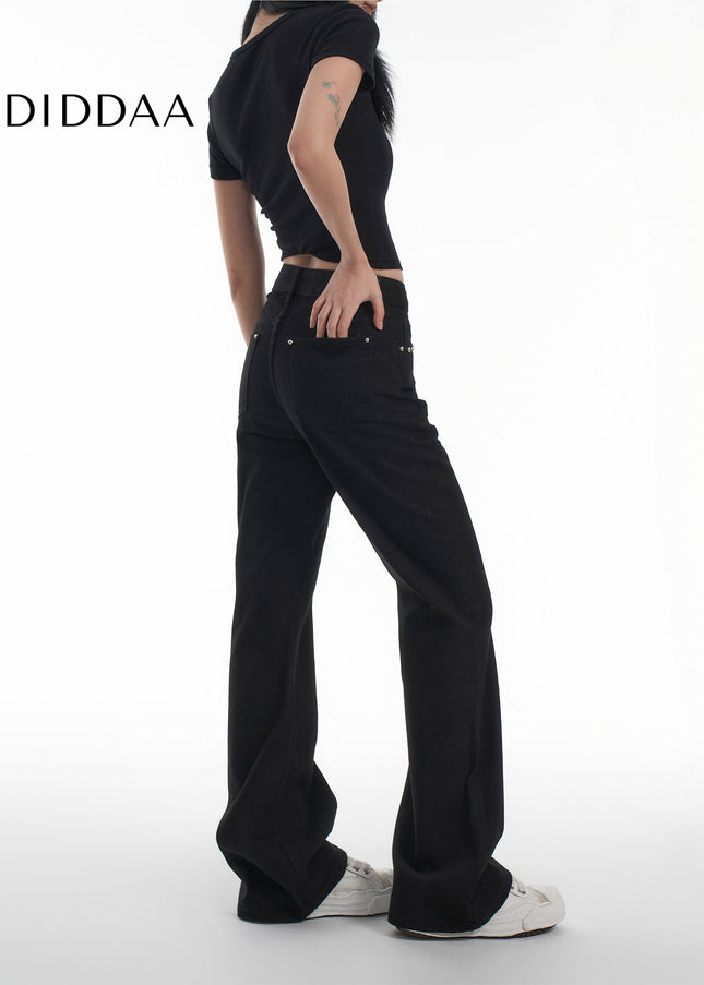 Black Studded Loose Flared Jeans - AGUA Women’s Retro Style - Women’s Jeans