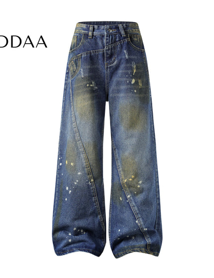 Black Three-Dimensional Cutting Wide Leg Jeans - Dark Blue / M - Men’s Jeans