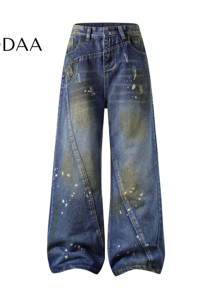 Black Three-Dimensional Cutting Wide Leg Jeans - Dark Blue / M - Men’s Jeans