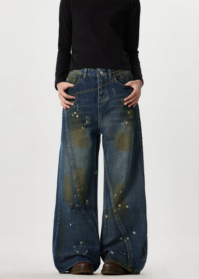 Black Three-Dimensional Cutting Wide Leg Jeans - Men’s Jeans