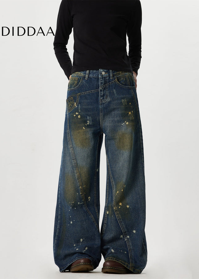 Black Three-Dimensional Cutting Wide Leg Jeans - Men’s Jeans