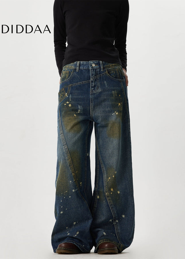 Black Three-Dimensional Cutting Wide Leg Jeans - Men’s Jeans