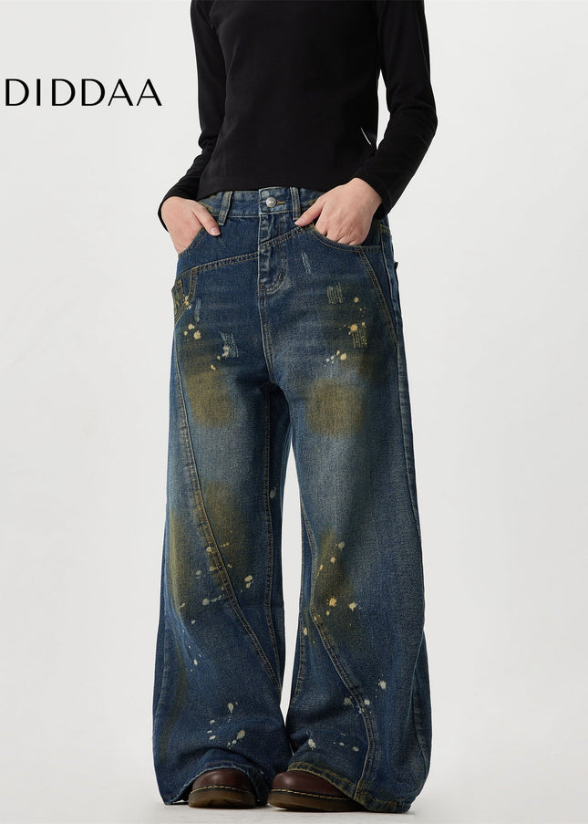 Black Three-Dimensional Cutting Wide Leg Jeans - Men’s Jeans