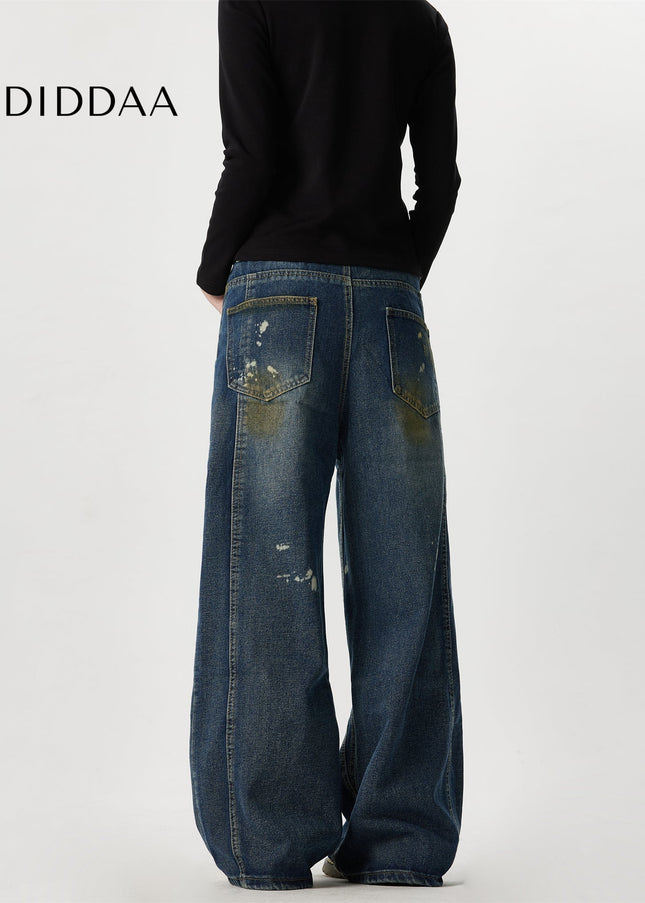 Black Three-Dimensional Cutting Wide Leg Jeans - Men’s Jeans